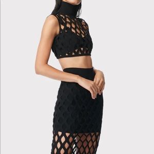 Herve Leger Fishnet Cropped Top + Skirt